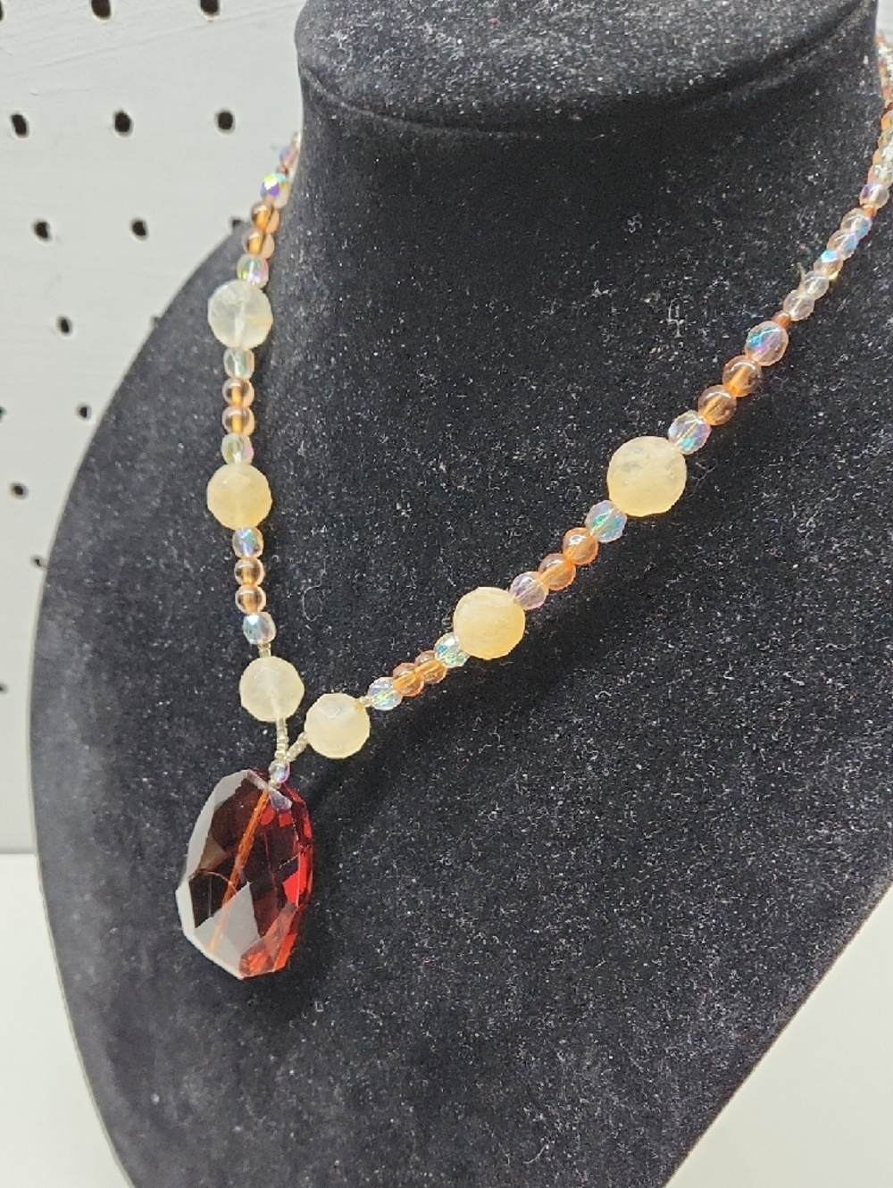 Faceted Brown Pendant Glass Bead Necklace with Matching Brown GlassBead Bracelet - Picture 5 of 12